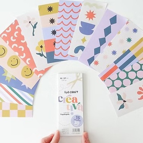 Papel Ibi Craft p/Scrapbook x30Hojas Impreso - 5x12.7 de 120Grs 