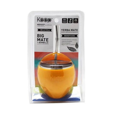 Mate Keep Big Acero Inoxidable C/Bombilla 300ml BPA Free Amarillo