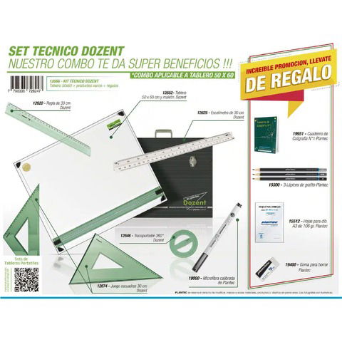 Tablero Dozent Con Maletin y Set Tecnico 50x60 (2666) + 6 Útiles +6 Regalos