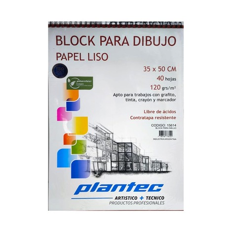 Block Plantec 35x50 Liso 120gr 40h. Espiral Superior 15603