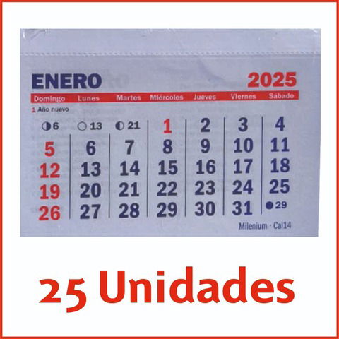 Calendario 2025 (Sin Espiral) 7,5x10cm x25 (CA14)