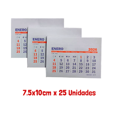 Calendario 2026 (Sin Espiral) 7,5x10cm x25 (CA14)