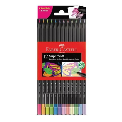 Lápiz Faber Castell SuperSoft x 12 Tonos Pasteles + Neón