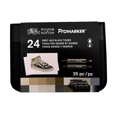 Marcadores Winsor & Newton Promarker Set 24 Grises y Negros