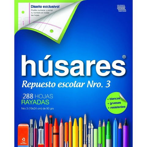   Repuesto Nº3 Husares x288 Hojas - 90Grs. Rayado