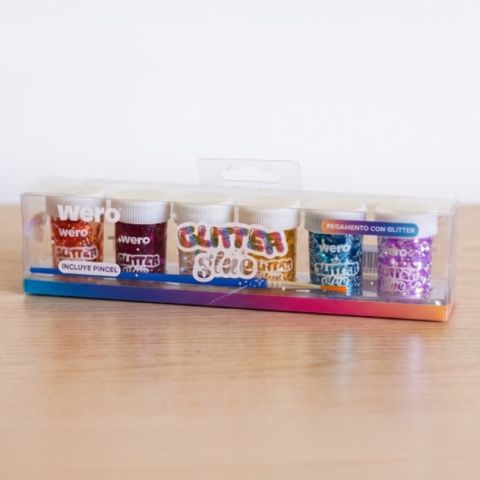 Adhesivo Wero glitter Glue con pincel x6 (WE4431)