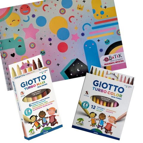 Pequeños Artistas Kit Block A4 Formas + 18 Marcadores Giotto Skin tones