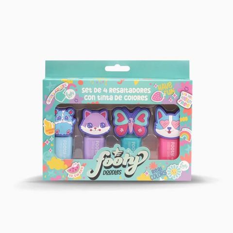 Resaltador Footy x4 Doodles (LIB101)