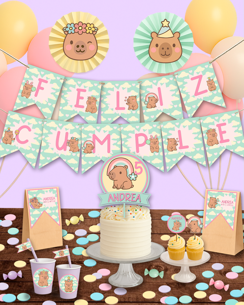 Kit Imprimible Capibara Cute Cumpleaños