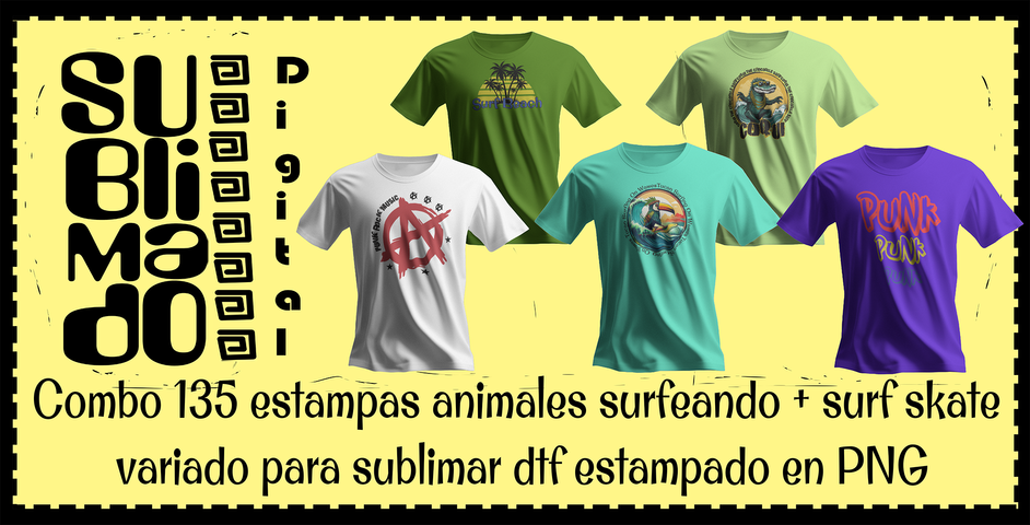 Combo Animales Surfeando + Surf Skate con 135 estampas