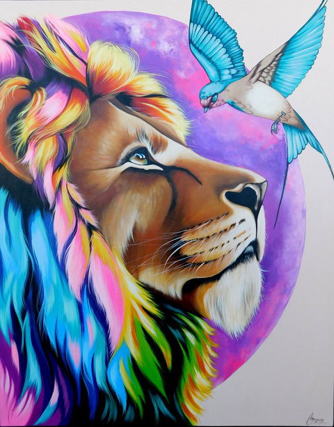 Cuadro Leon -  Libre 3  - 100 x 80 cm