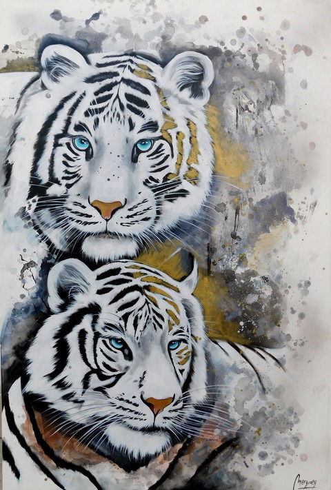 Cuadro Felinos - Silver and Gold - 90 x 60 cm 