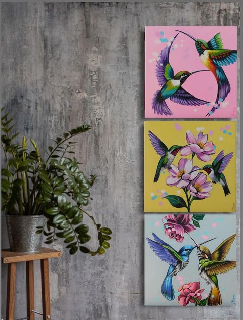 Tríptico Colibríes - 90 x 30 cm