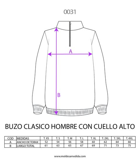 0031 | MOLDE BUZO CLASICO HOMBRE CUELLO ALTO Y CIERRE