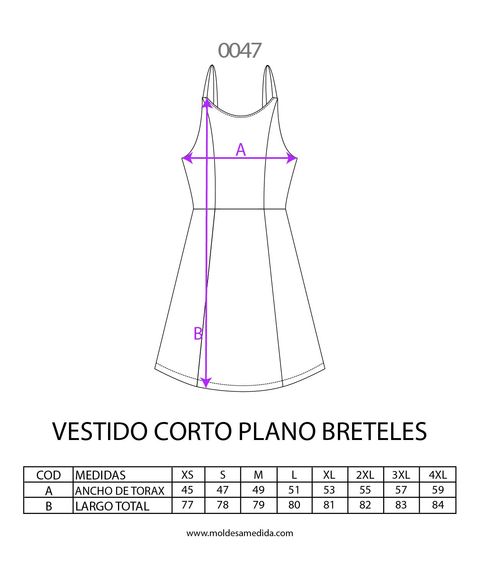 0047 | MOLDE VESTIDO CORTO PLANO BRETELES