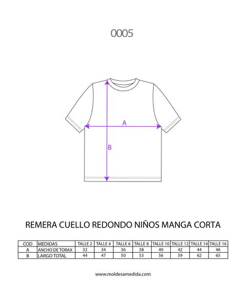 MOLDE DIGITAL REMERA ALGODON BASICA NIÑOS MANGA CORTA