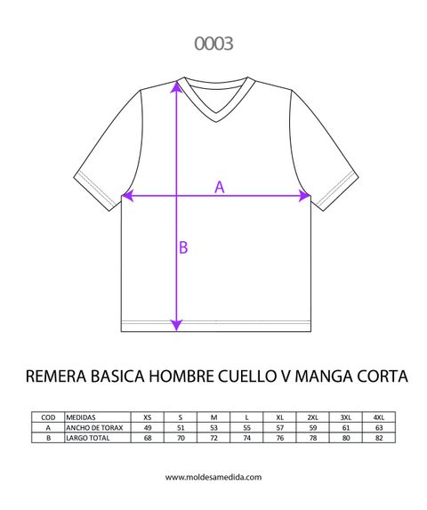 MOLDE REMERA BASICA HOMBRE CUELLO V MANGA CORTA
