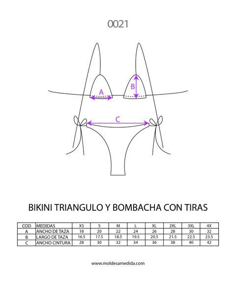 0021 | MOLDE BIKINI TRIÁNGULO Y BOMBACHA CON TIRAS