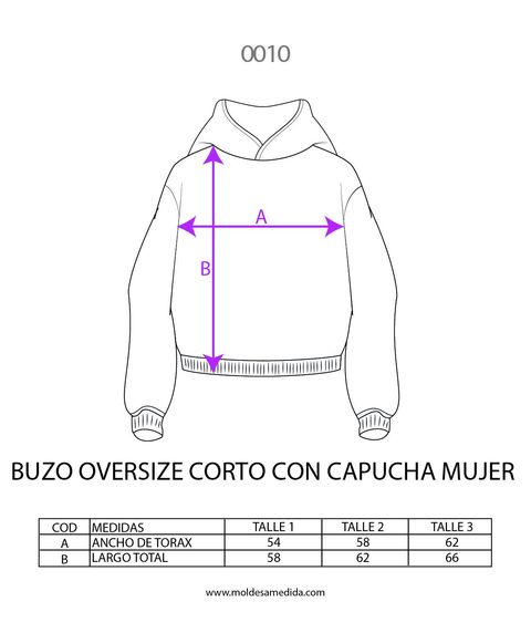0010 | MOLDE BUZO OVERSIZE CORTO MUJER CON CAPUCHA