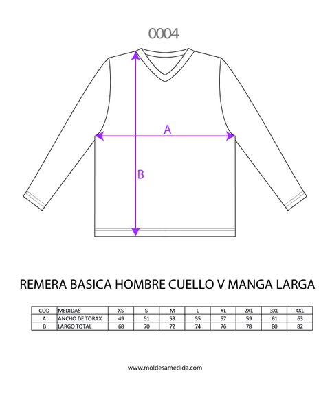 MOLDE REMERA BASICA HOMBRE CUELLO V MANGA LARGA
