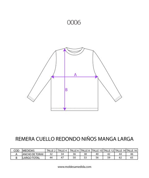 MOLDE DIGITAL REMERA ALGODON BASICA NIÑOS MANGA LARGA