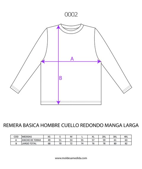 MOLDE DIGITAL REMERA BASICA HOMBRE CUELLO REDONDO MANGA LARGA