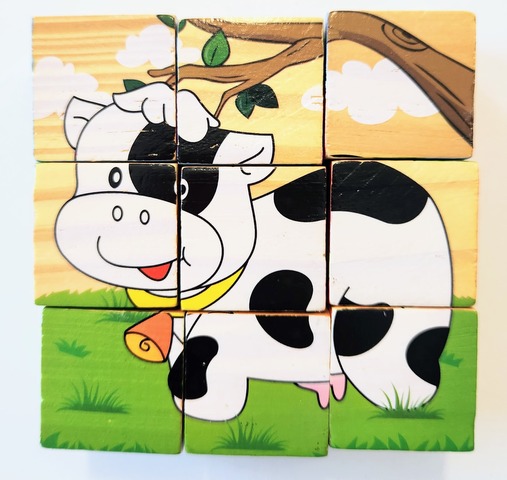 Rompecabezas de Cubos de Madera - Animales de la Granja