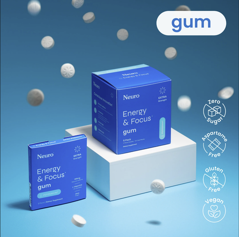 Extra Strength Neuro Energy & Focus Gum: Potencia y Claridad Mental | 100 mg de Cafeína Natural 