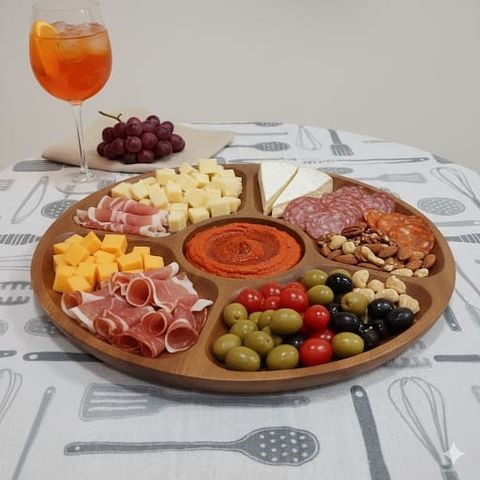 Copetinero redondo de madera con 5 divisiones 