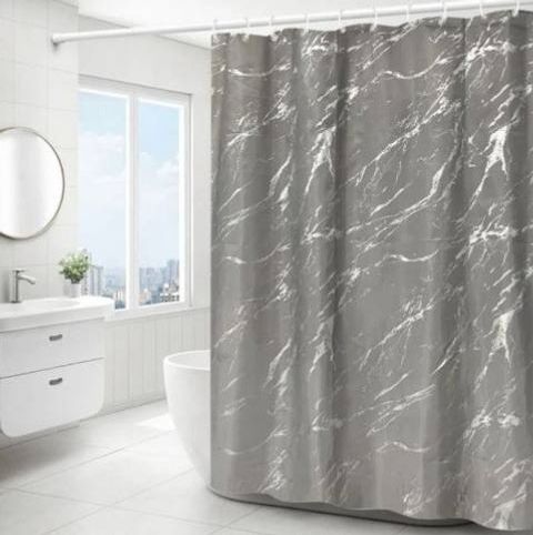 Cortina de tela para baño marmolada gris