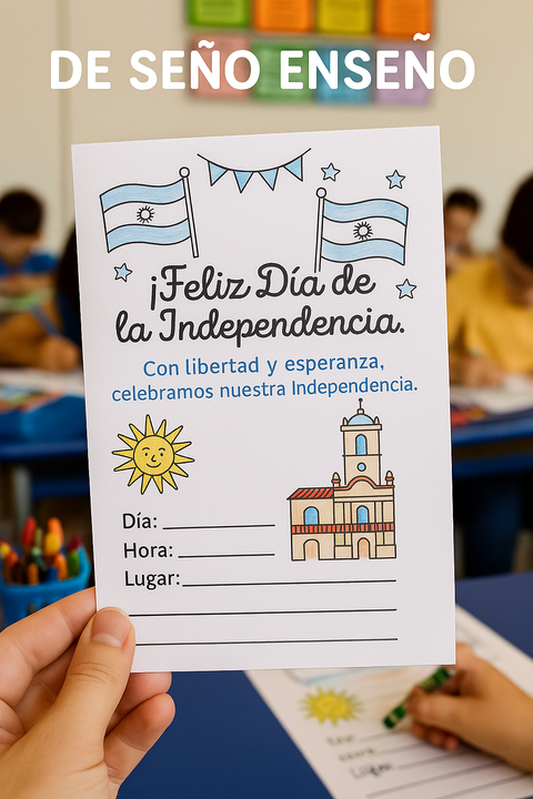 Acto 9 de Julio Plantilla tarjetas para pintar (invitación)