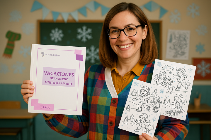 Plantilla Vacaciones de invierno. Tarjeta y Actividades