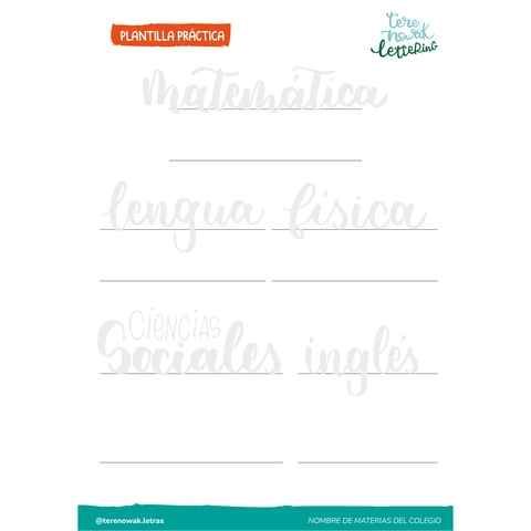 Guía de Lettering Escolar: Nombres de Materias