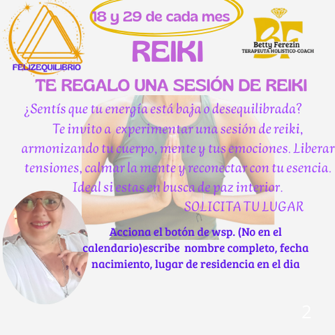 Sesion de REIKI  (Los 18 y 29 de cada mes) Anotate directo al wsp