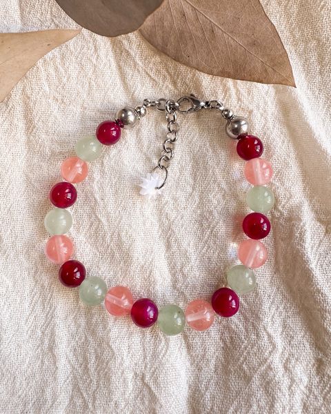Pulsera Emperatriz - Ágata fucsia, cuarzo cherry y verde natural