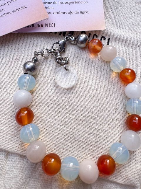 Pulsera Emperatriz - Cornalina, jaspe durazno y opalina
