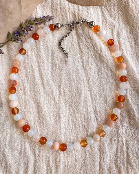 Collar Emperatriz - Cornalina, jaspe durazno y opalina