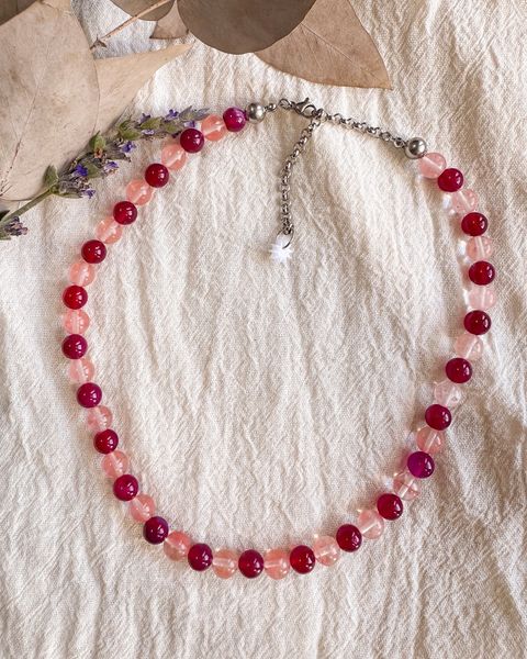 Collar Emperatriz - Ágata fucsia y cuarzo cherry