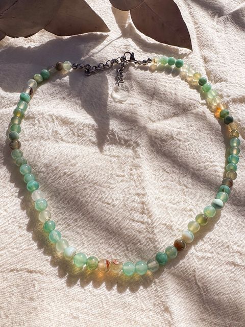 Collar Emperatriz - Ágata verde clarita 