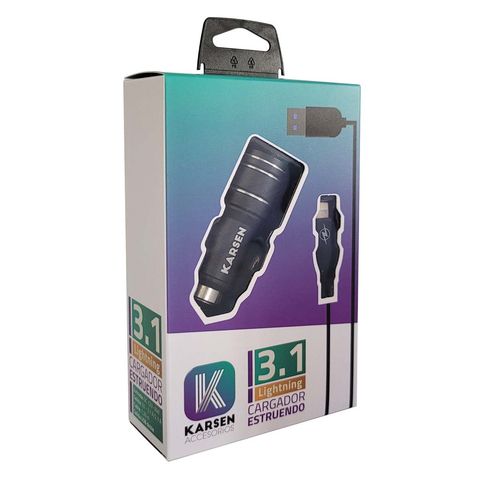 Cargador de Auto Karsen 3.1A – Doble USB - Lightning