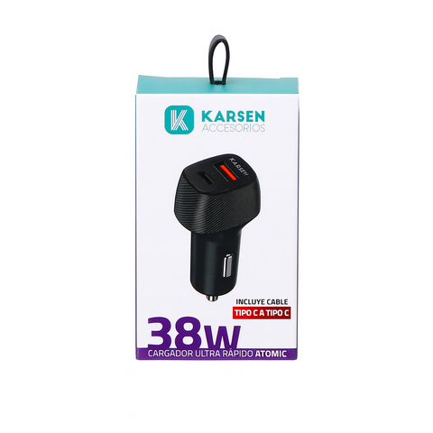 Cargador de auto Karsen Atomic 30w Tipo C a Tipo C