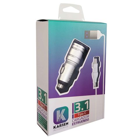 Cargador de Auto Karsen 3.1A – Doble USB - Tipo C