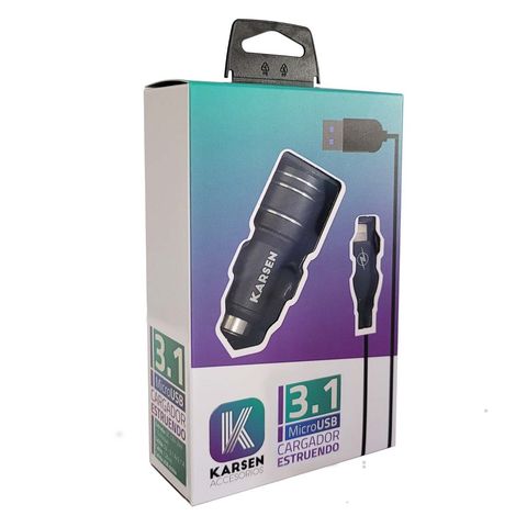Cargador de auto Karsen Estruendo 3.1 - Doble USB - Micro USB