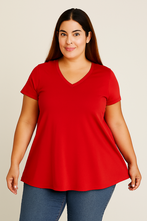 Molde art 2024 Remera esc V talle grande evase cuello aplicado