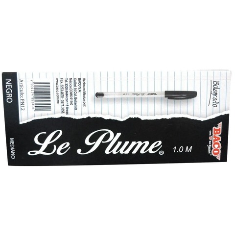   Bolígrafo Punto Mediano Stick Negro Caja con 12 Piezas Le Plume
