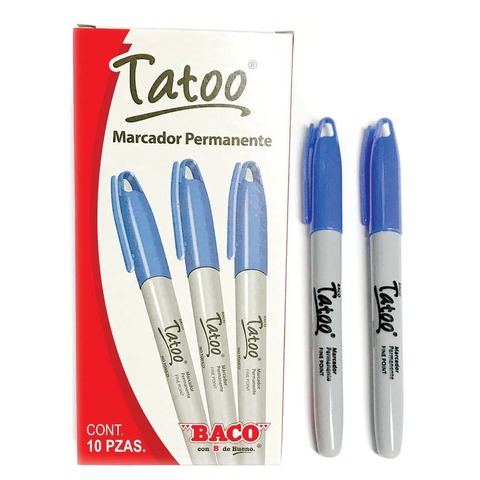 Marcador Permanente Delgado Azul Cja C/10 Pzas