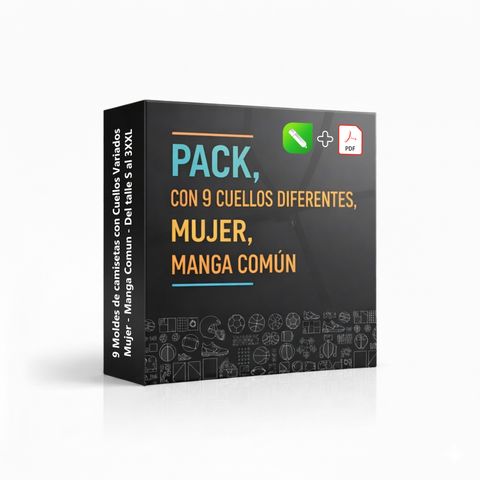 Pack de moldes de Camisetas con 9 Diferentes Cuellos - Mujer manga comun 