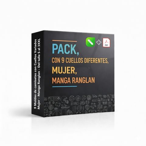Pack de moldes de Camisetas con 9 Diferentes Cuellos - Mujer manga ranglan 