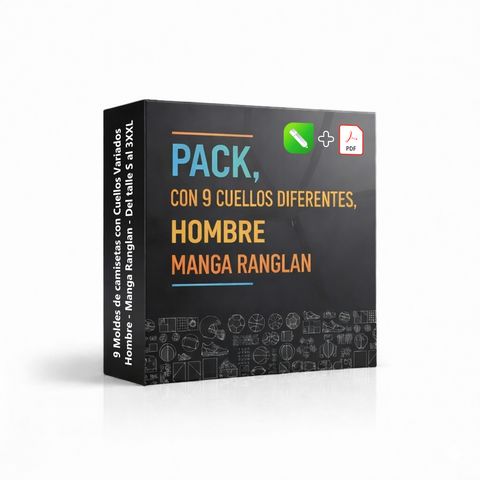 Pack de Moldes de Camisetas con 9 Cuellos Diferentes - Hombre manga ranglan 