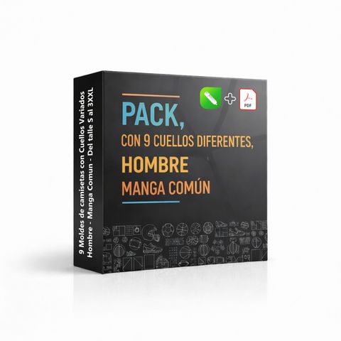 Pack de Moldes de Camisetas con 9 Cuellos Diferentes - Hombres manga comun 